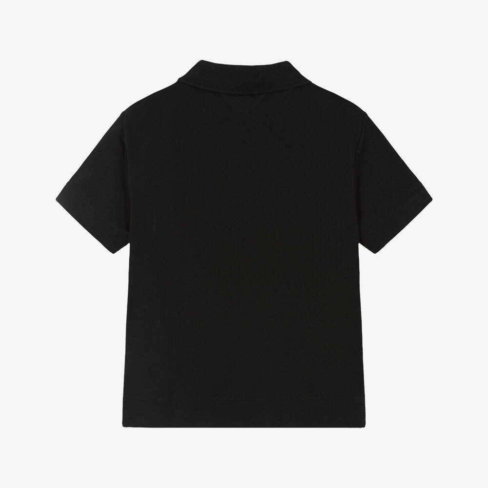 Burberry-Boys Black Cotton EKD Logo Polo Shirt | Childrensalon
