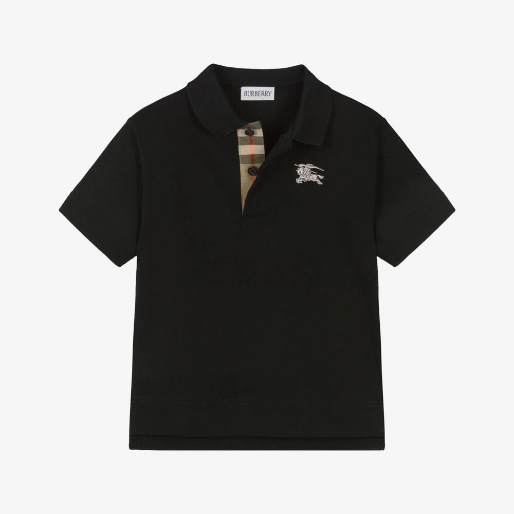 Burberry-Boys Black Cotton EKD Logo Polo Shirt | Childrensalon