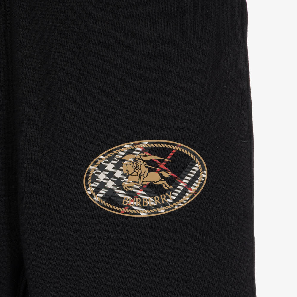 Burberry-Boys Black Cotton Joggers with Check Knight Stamp | Childrensalon