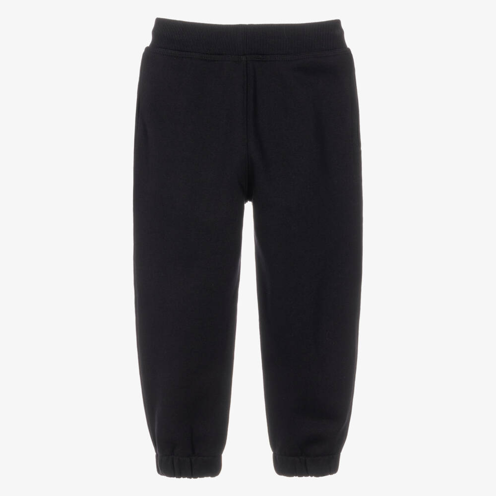 Burberry-Boys Black Cotton Joggers with Check Knight Stamp | Childrensalon