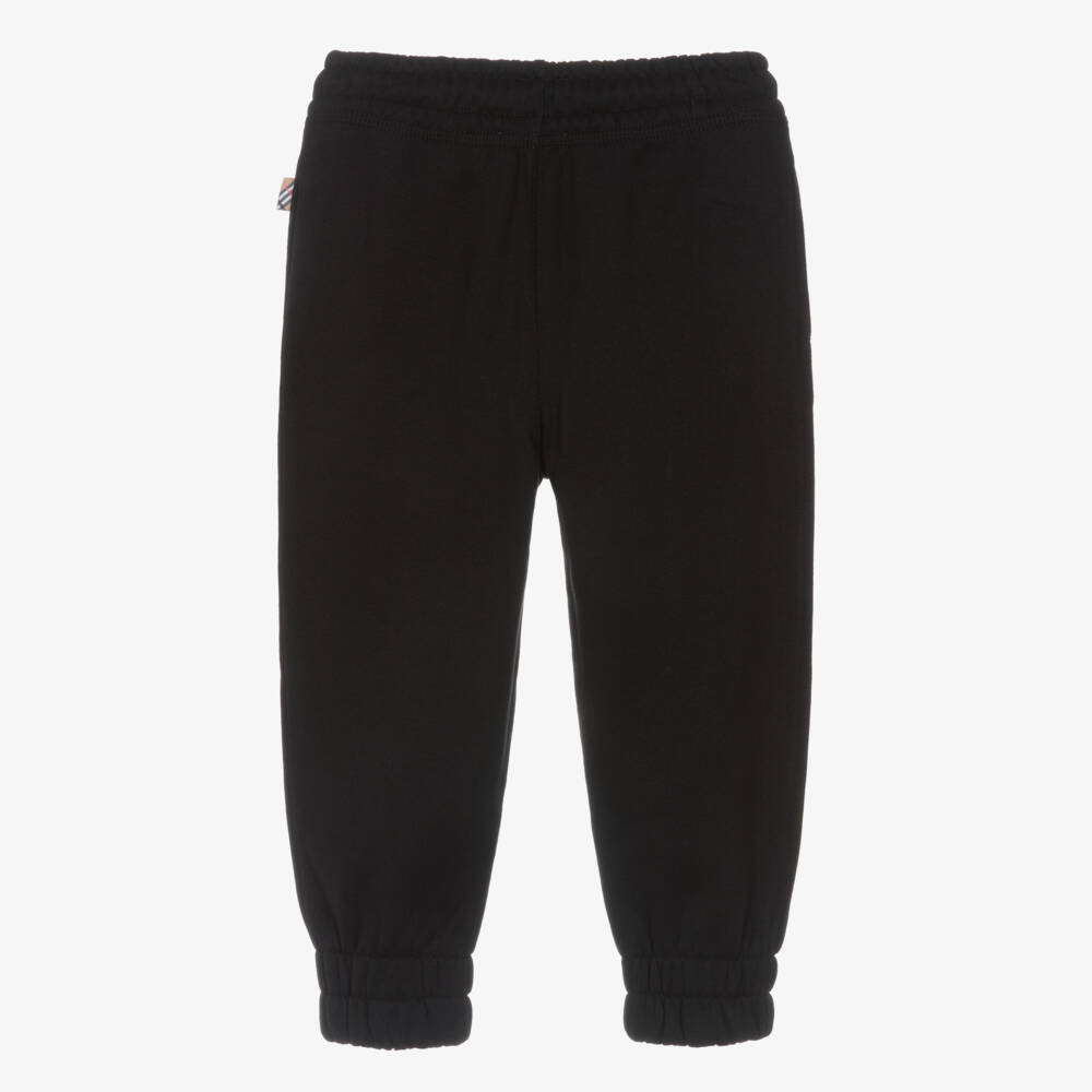 Burberry-Boys Black Cotton Joggers with White EKD Logo | Childrensalon