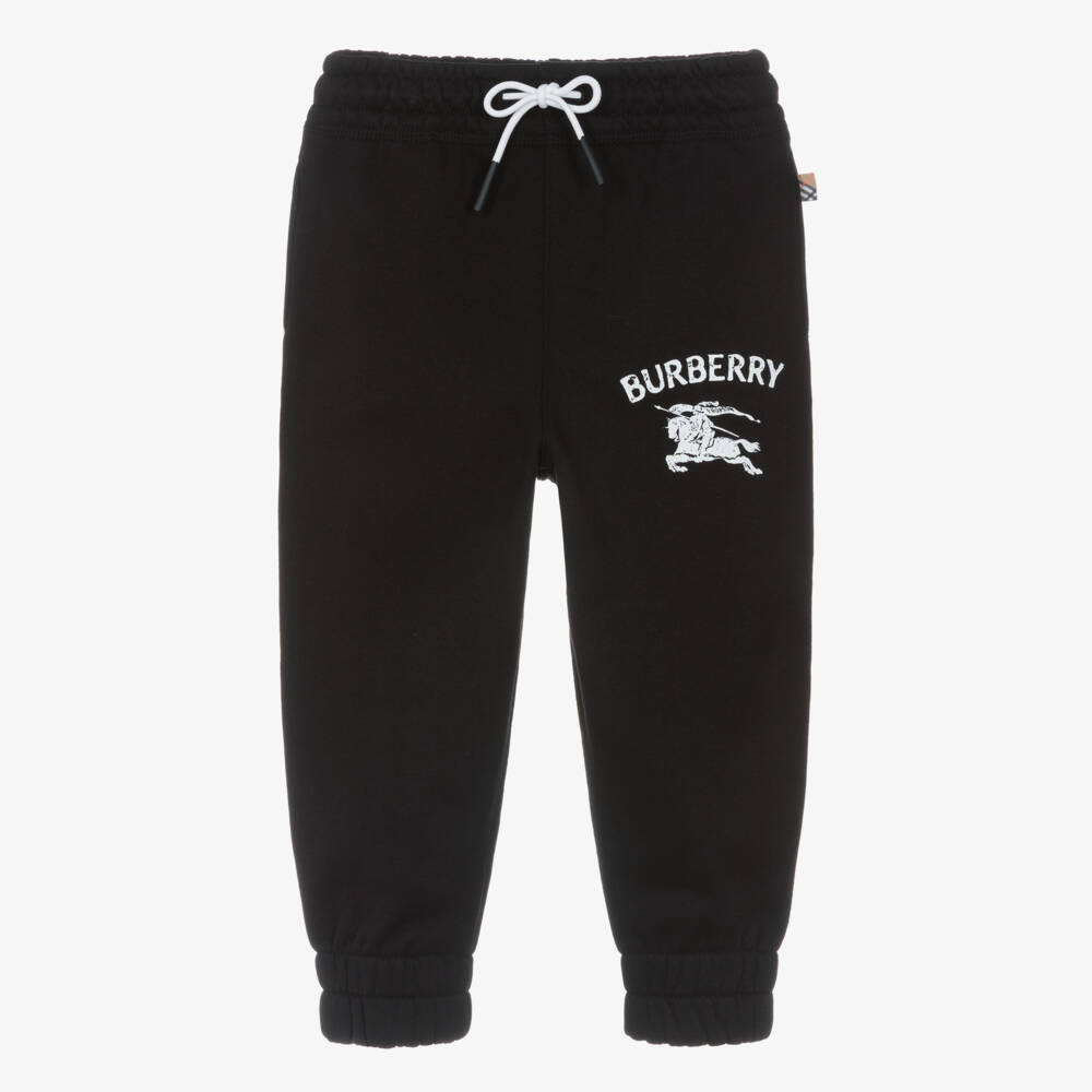 Burberry-Boys Black Cotton Joggers with White EKD Logo | Childrensalon