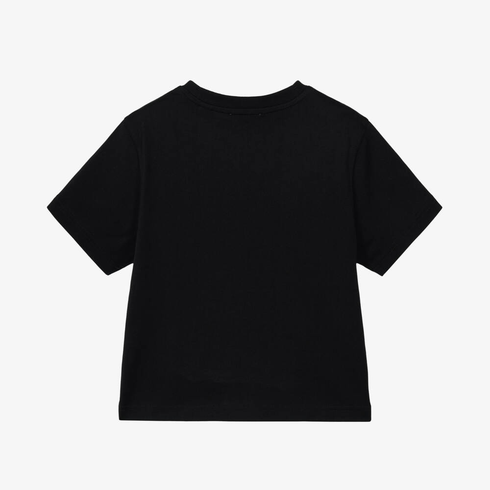 Burberry-Boys Black Cotton T-Shirt with Check Knight Stamp | Childrensalon