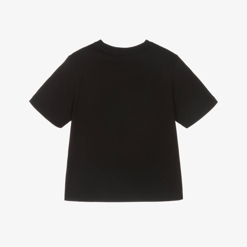 Burberry-Boys Black Cotton T-Shirt with EKD Appliqué | Childrensalon