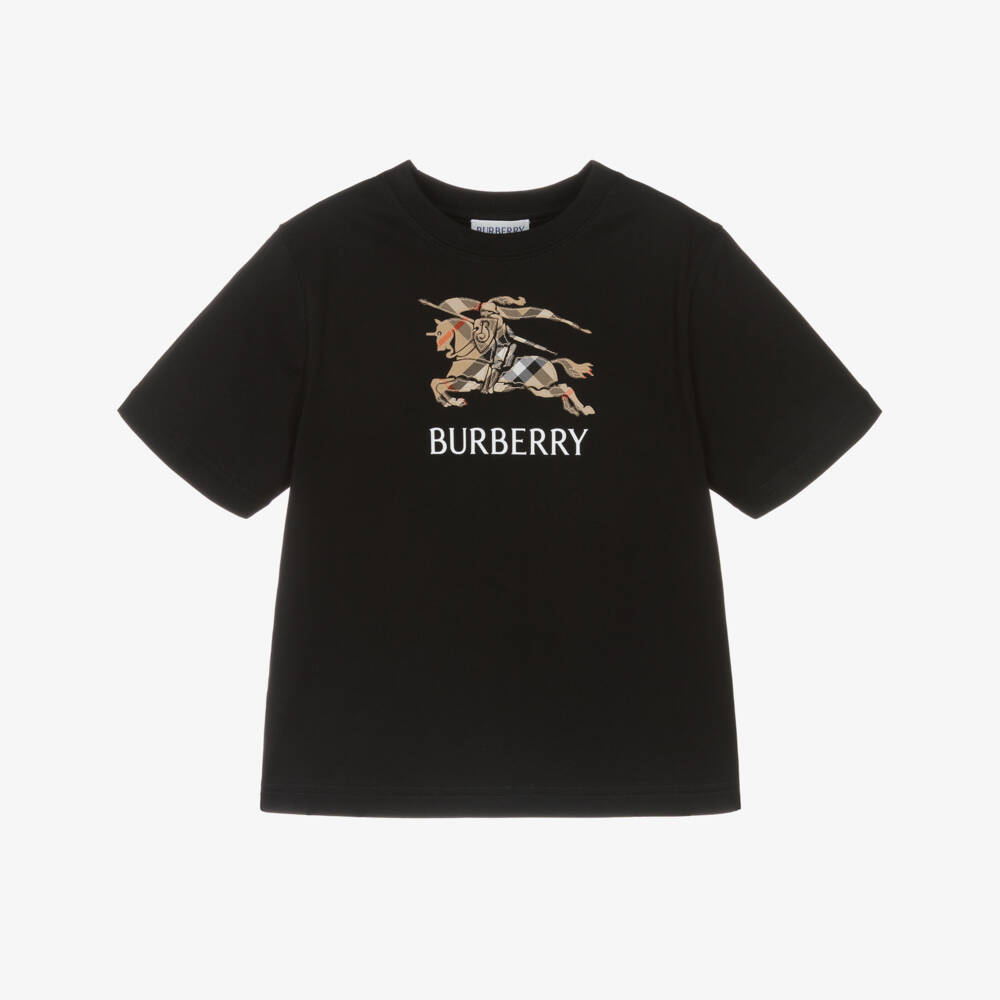 Burberry-Boys Black Cotton T-Shirt with EKD Appliqué | Childrensalon