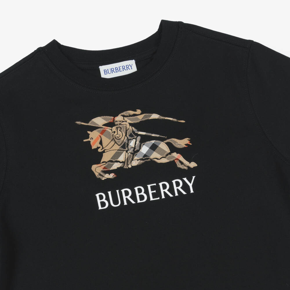 Burberry-Boys Black Cotton T-Shirt with EKD Appliqué | Childrensalon