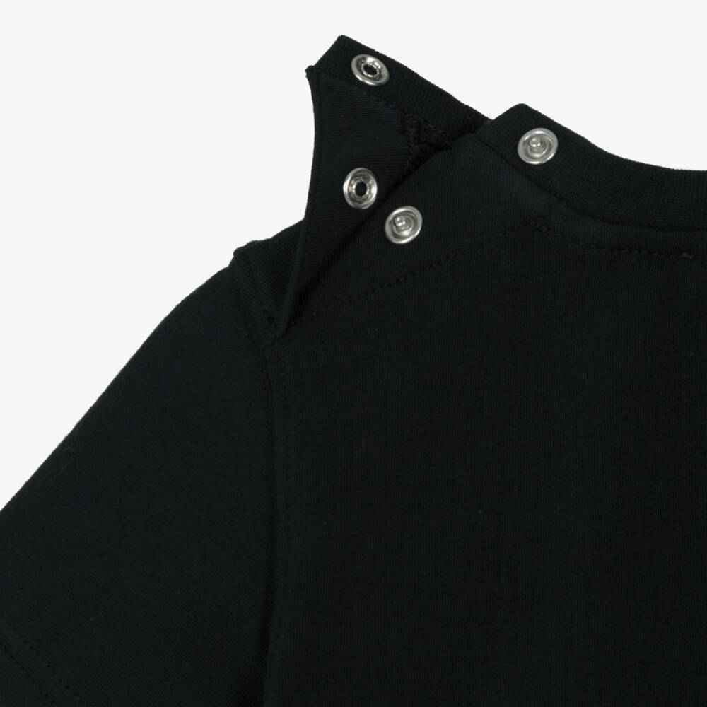 Burberry-Boys Black Cotton T-Shirt with Ink Stamp Style EKD Logo | Childrensalon