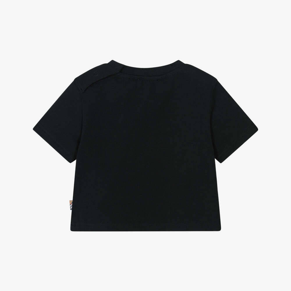 Burberry-Boys Black Cotton T-Shirt with Ink Stamp Style EKD Logo | Childrensalon