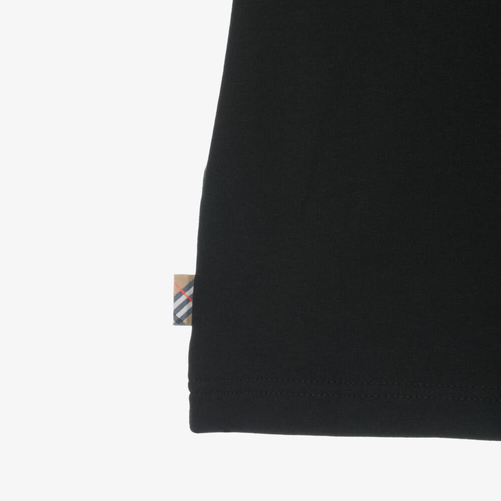 Burberry-Boys Black Cotton T-Shirt with Ink Stamp Style EKD Logo | Childrensalon