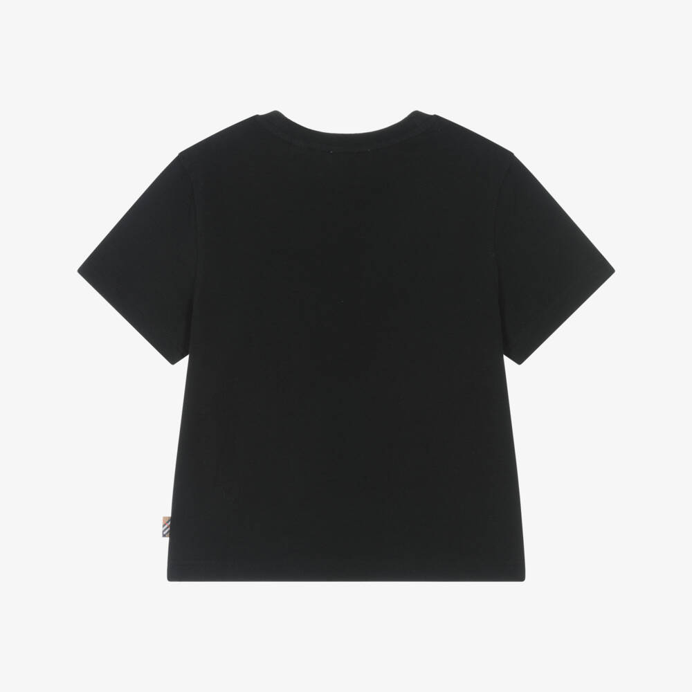Burberry-Boys Black Cotton T-Shirt with Ink Stamp Style EKD Logo | Childrensalon
