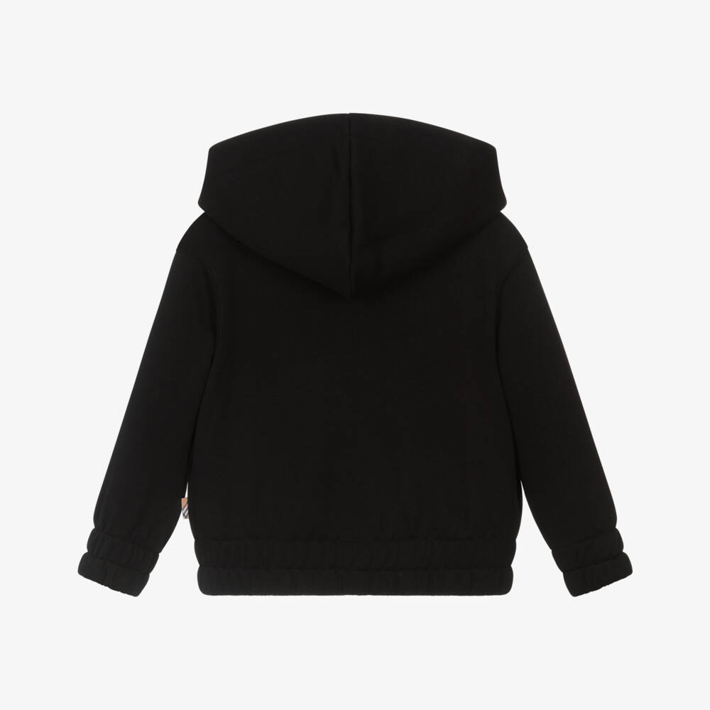 Burberry-Boys Black Cotton Zip-Up Top with White EKD Logo | Childrensalon