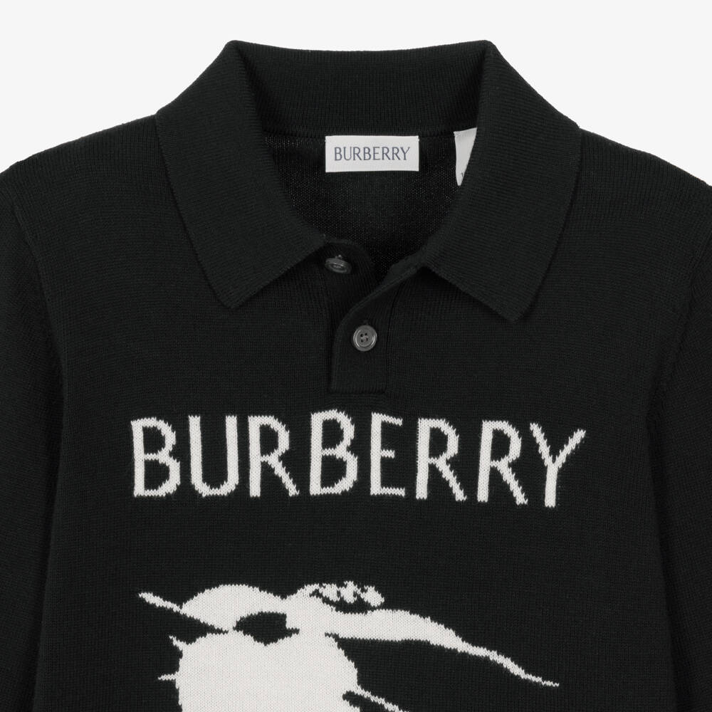 Burberry-Boys Black EKD Logo Polo Sweater | Childrensalon