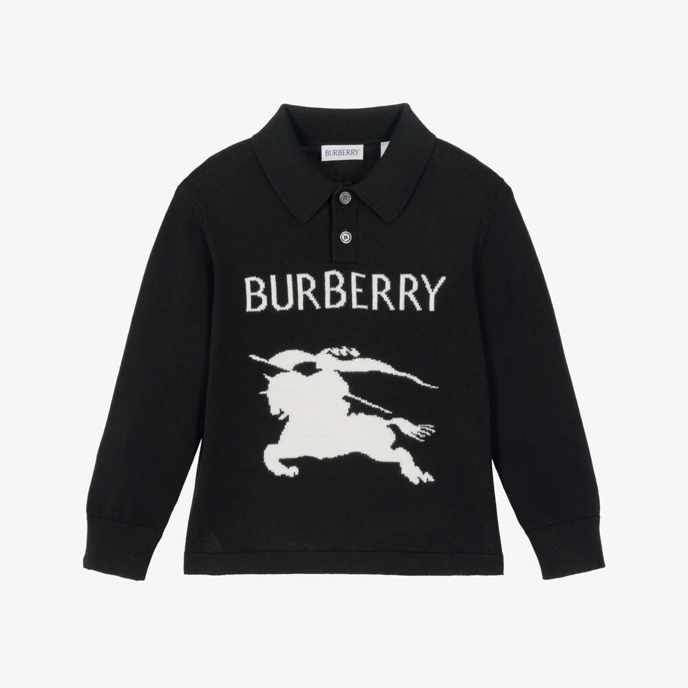 Burberry-Boys Black EKD Logo Polo Sweater | Childrensalon