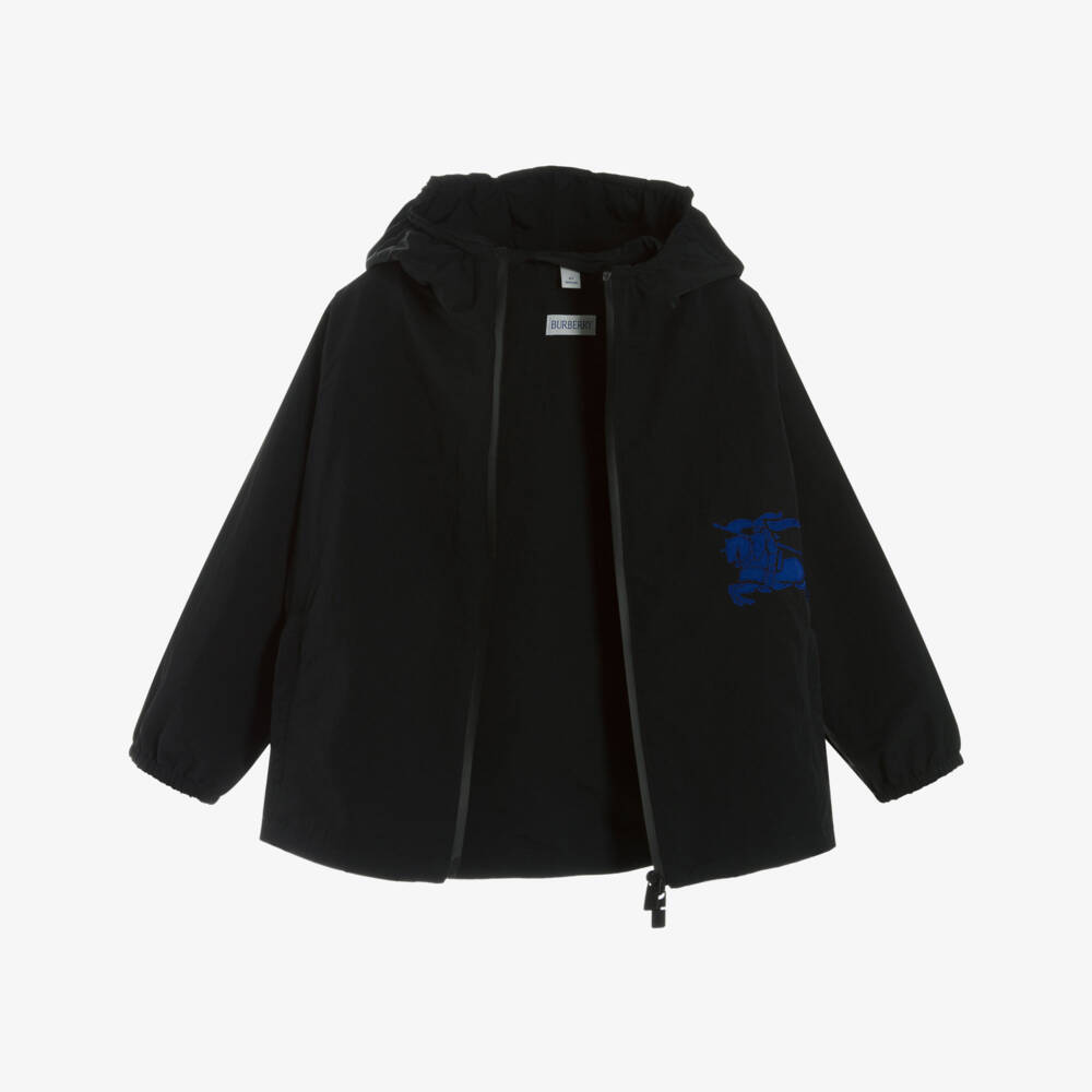 Burberry-Boys Black EKD Zip-Up Hooded Jacket | Childrensalon