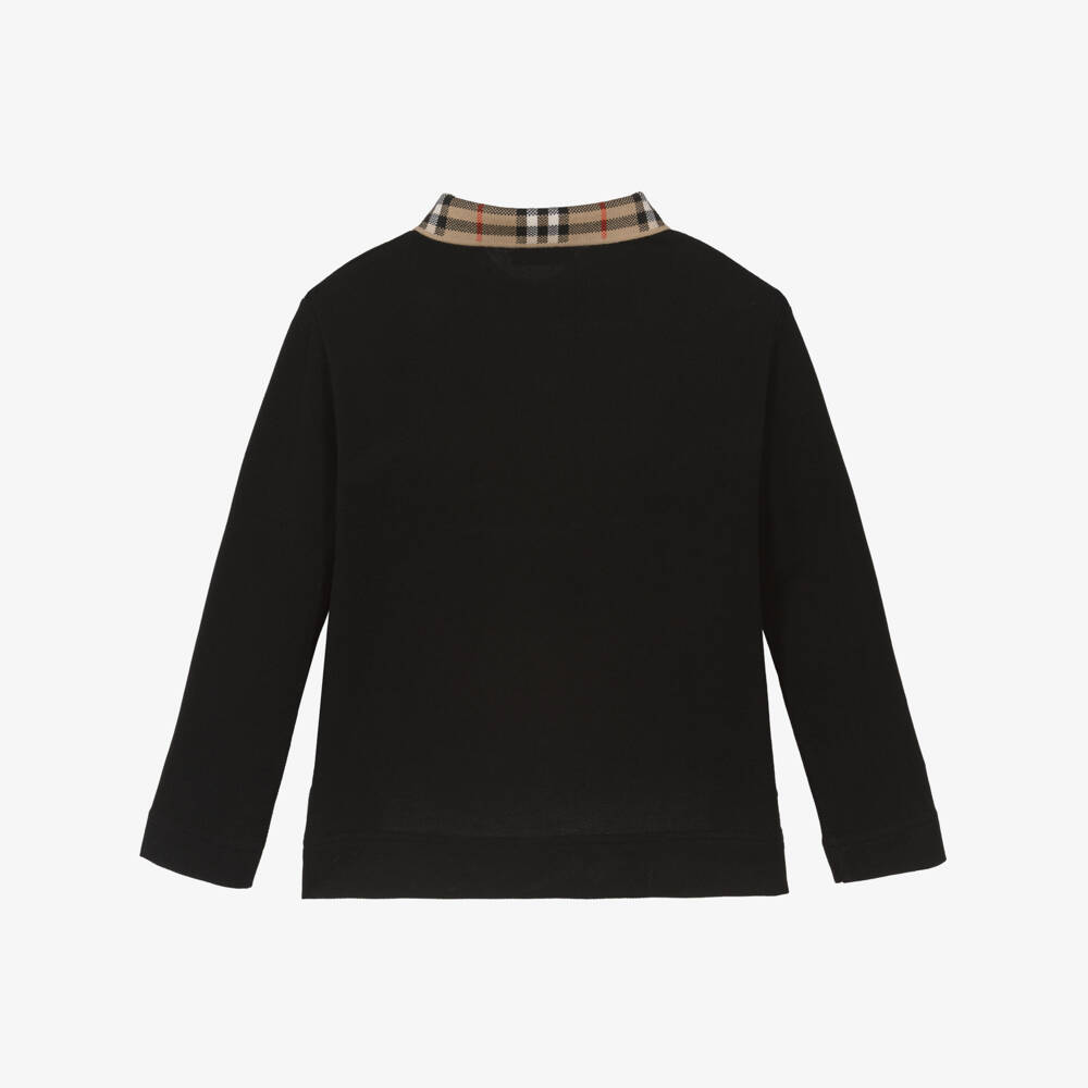 Burberry-Boys Black Polo Shirt with Burberry Check Collar | Childrensalon