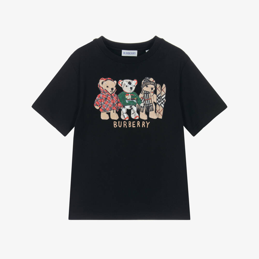 Burberry-Boys Black Thomas Bear Print Cotton T-Shirt | Childrensalon
