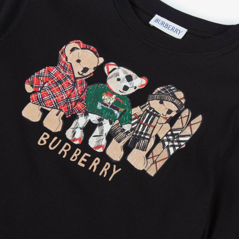 Burberry-Boys Black Thomas Bear Print Cotton T-Shirt | Childrensalon