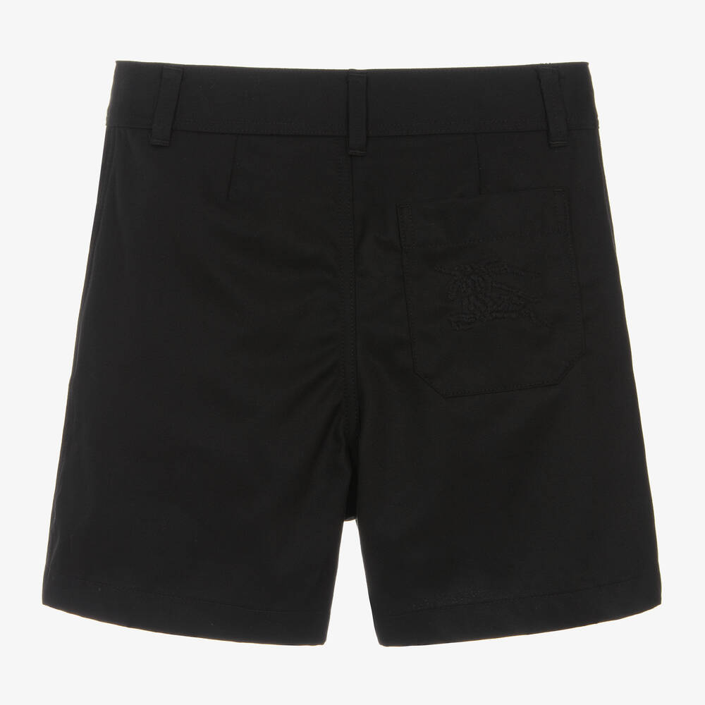 Burberry-Boys Black Twill EKD Shorts | Childrensalon