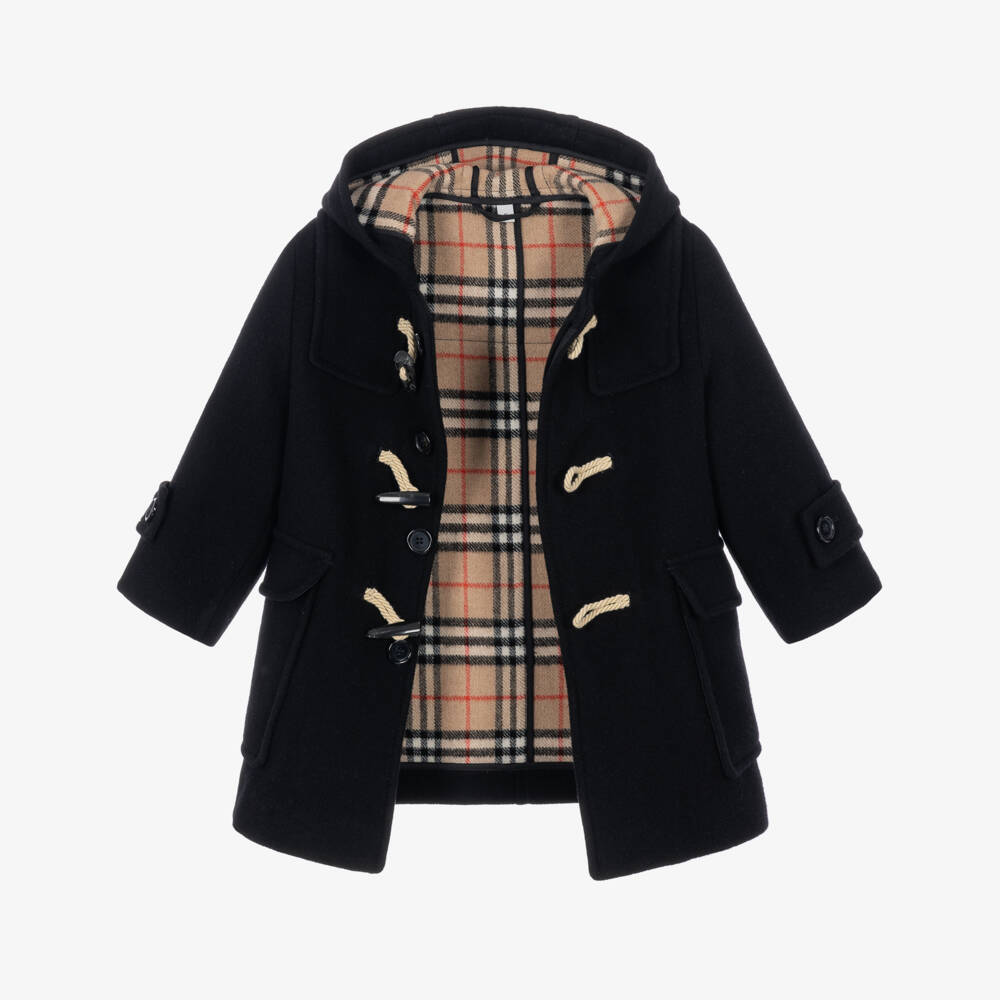 Burberry-Boys Black Wool Edmund Duffle Coat | Childrensalon