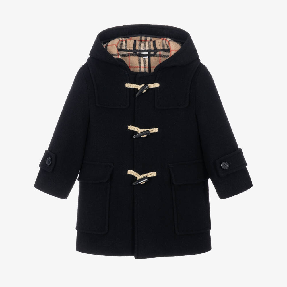 Burberry-Boys Black Wool Edmund Duffle Coat | Childrensalon