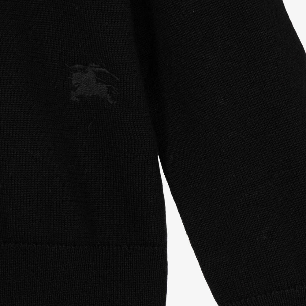 Burberry-Boys Black Wool Sweater with Burberry Check | Childrensalon