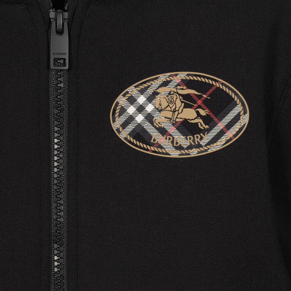 Burberry-Boys Black Zip-Up Top with Check Knight Stamp | Childrensalon