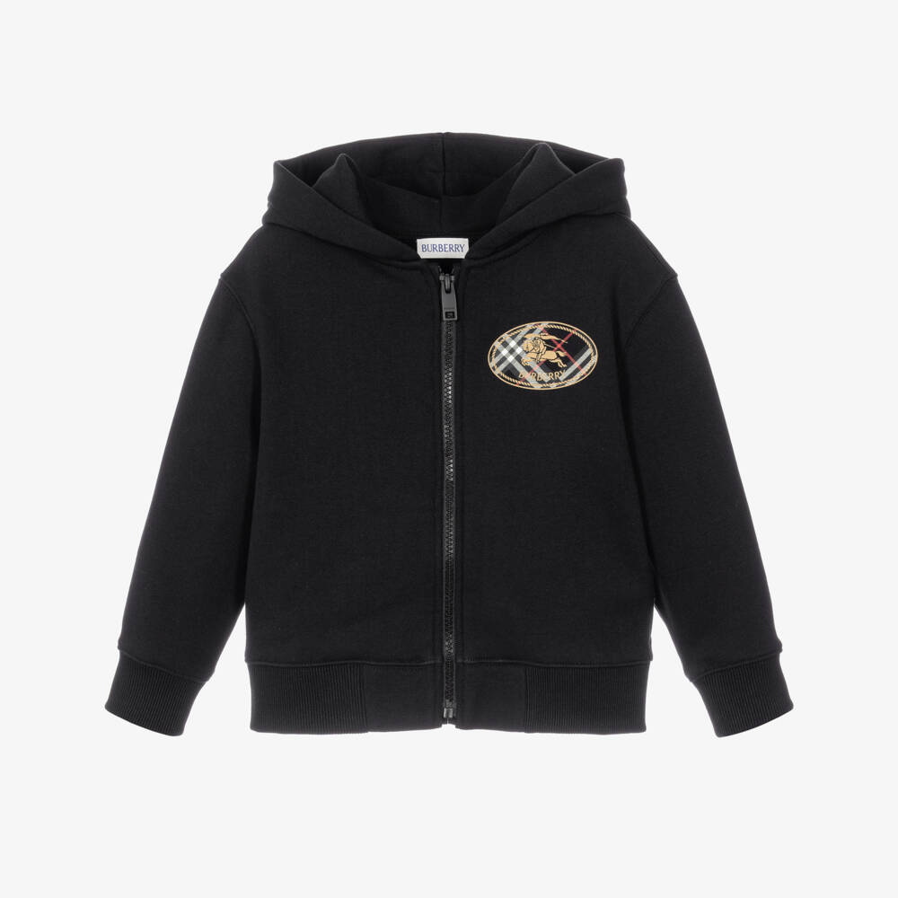 Burberry-Boys Black Zip-Up Top with Check Knight Stamp | Childrensalon