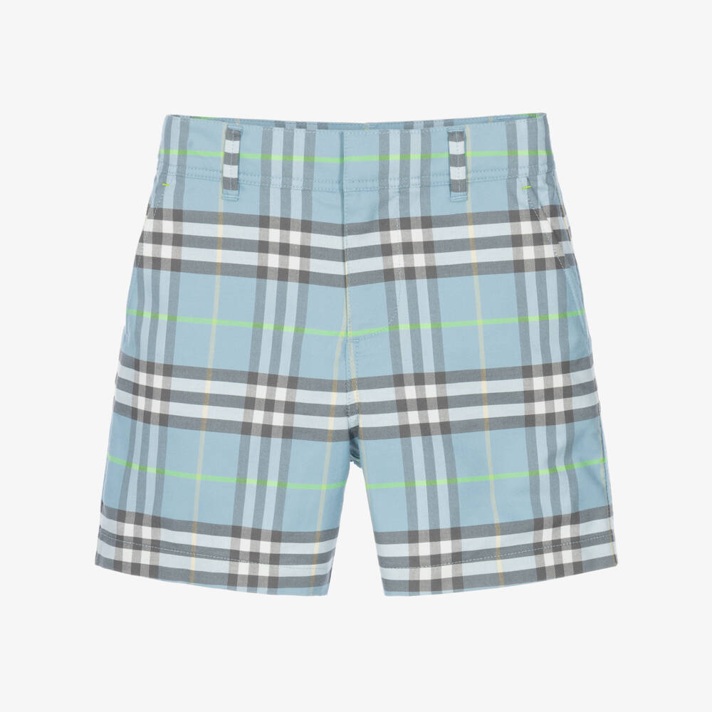 Burberry-Boys Blue Burberry Check Cotton Shorts | Childrensalon