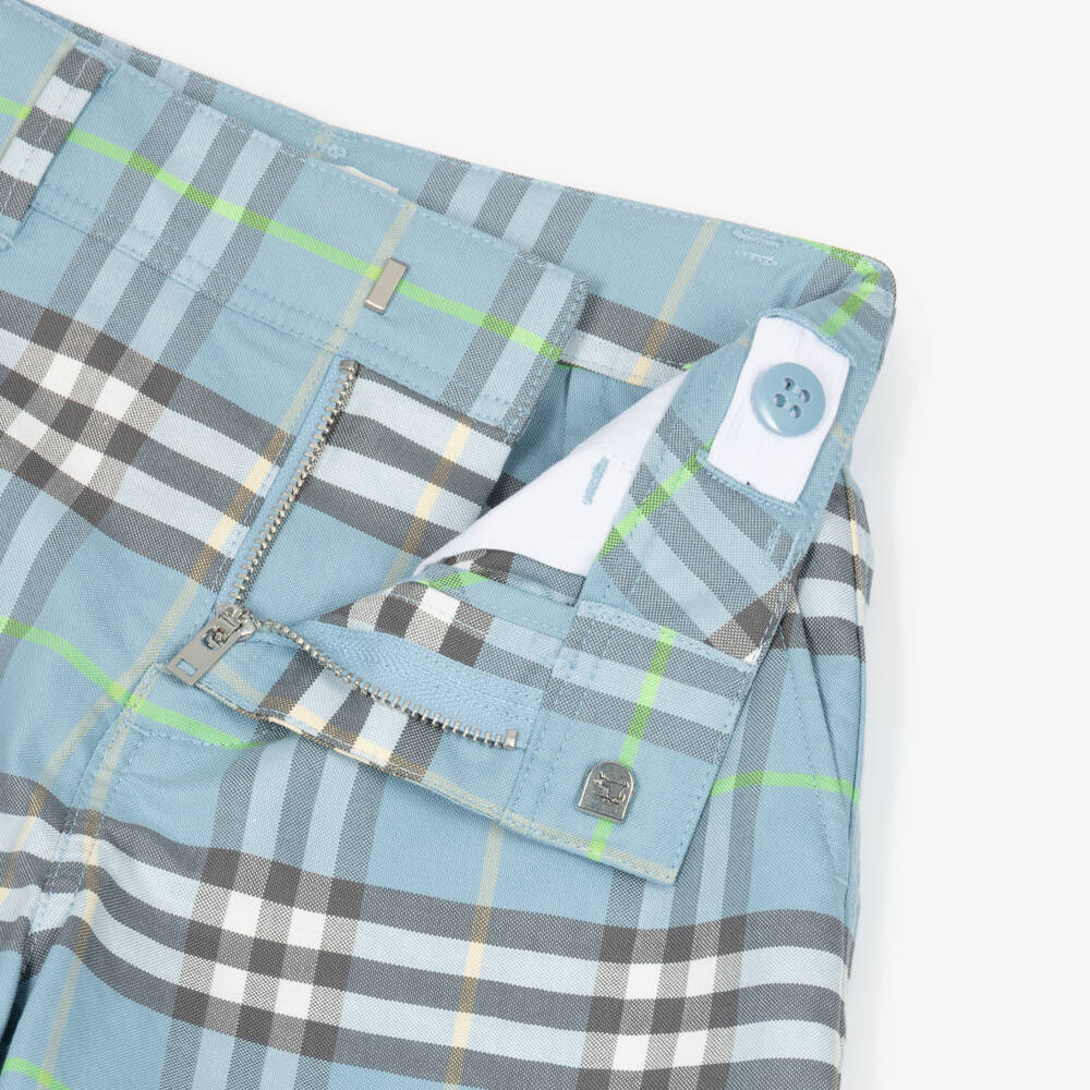 Burberry-Boys Blue Burberry Check Cotton Shorts | Childrensalon