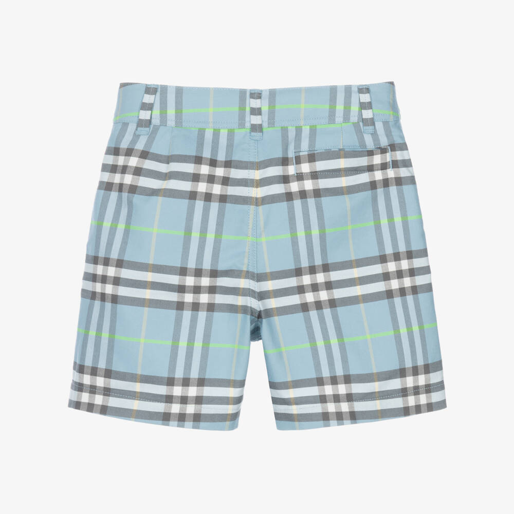 Burberry-Boys Blue Burberry Check Cotton Shorts | Childrensalon