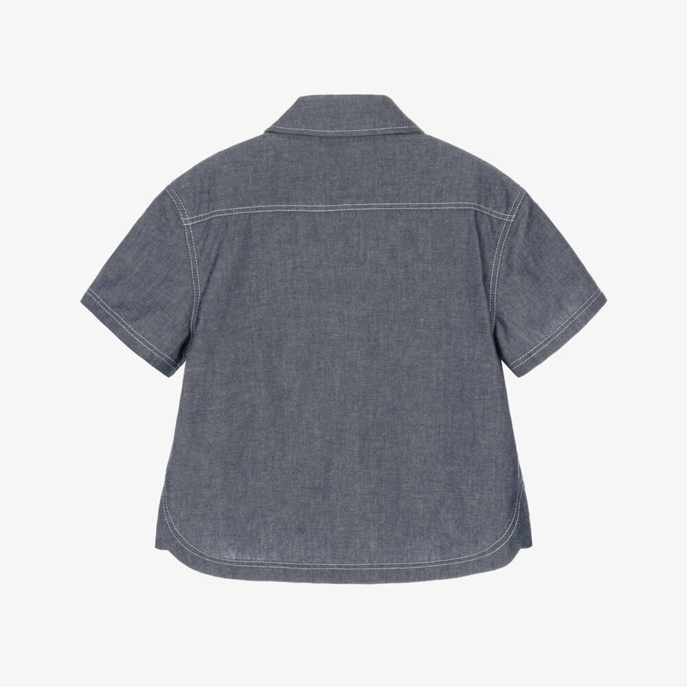 Burberry-Boys Blue Chambray Shirt with Burberry Check | Childrensalon