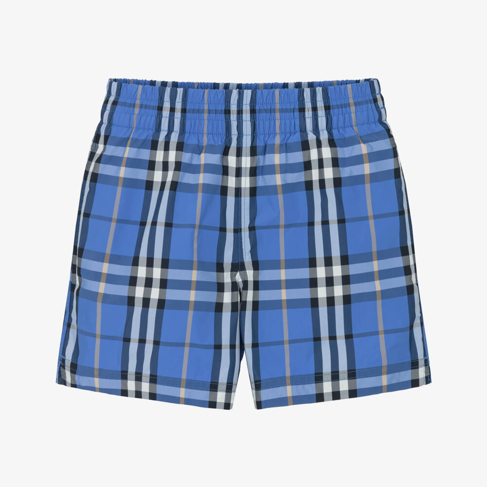 Burberry-Boys Blue Check Swim Shorts | Childrensalon