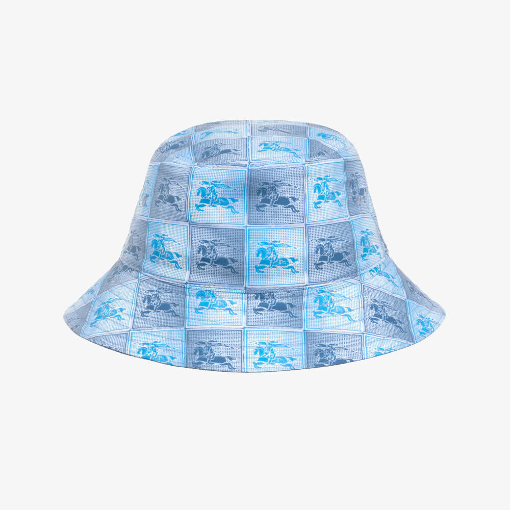 Burberry-Boys Blue Cotton EKD Checkboard Bucket Hat | Childrensalon