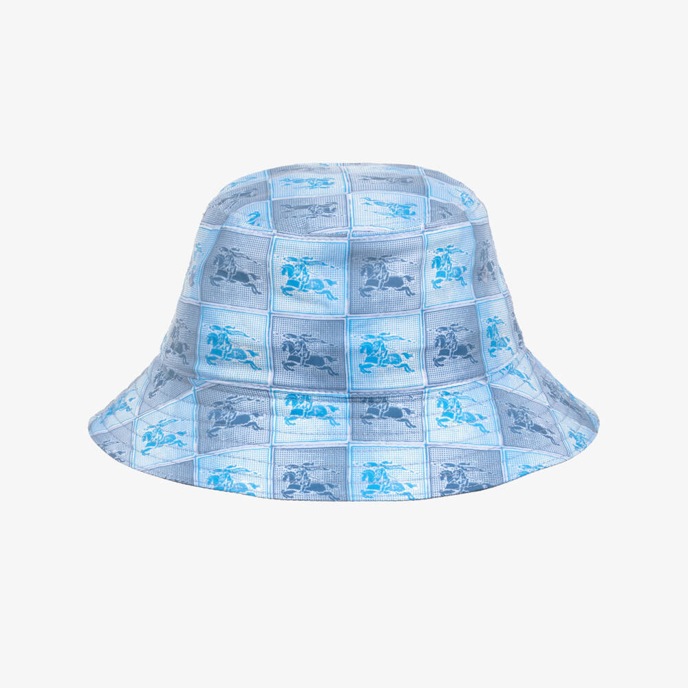 Burberry-Boys Blue Cotton EKD Checkboard Bucket Hat | Childrensalon