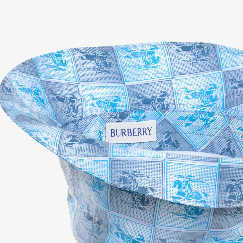 Burberry-Boys Blue Cotton EKD Checkboard Bucket Hat | Childrensalon