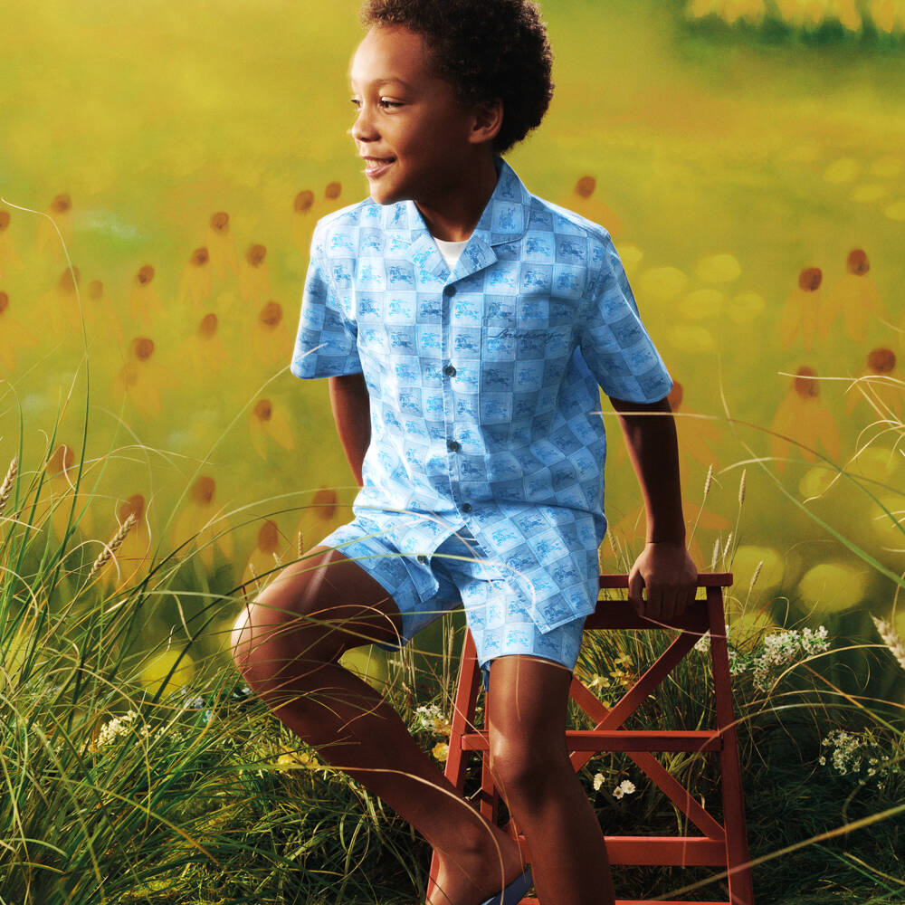 Burberry-Рубашка синяя из хлопка в клетку для мальчиков | Childrensalon