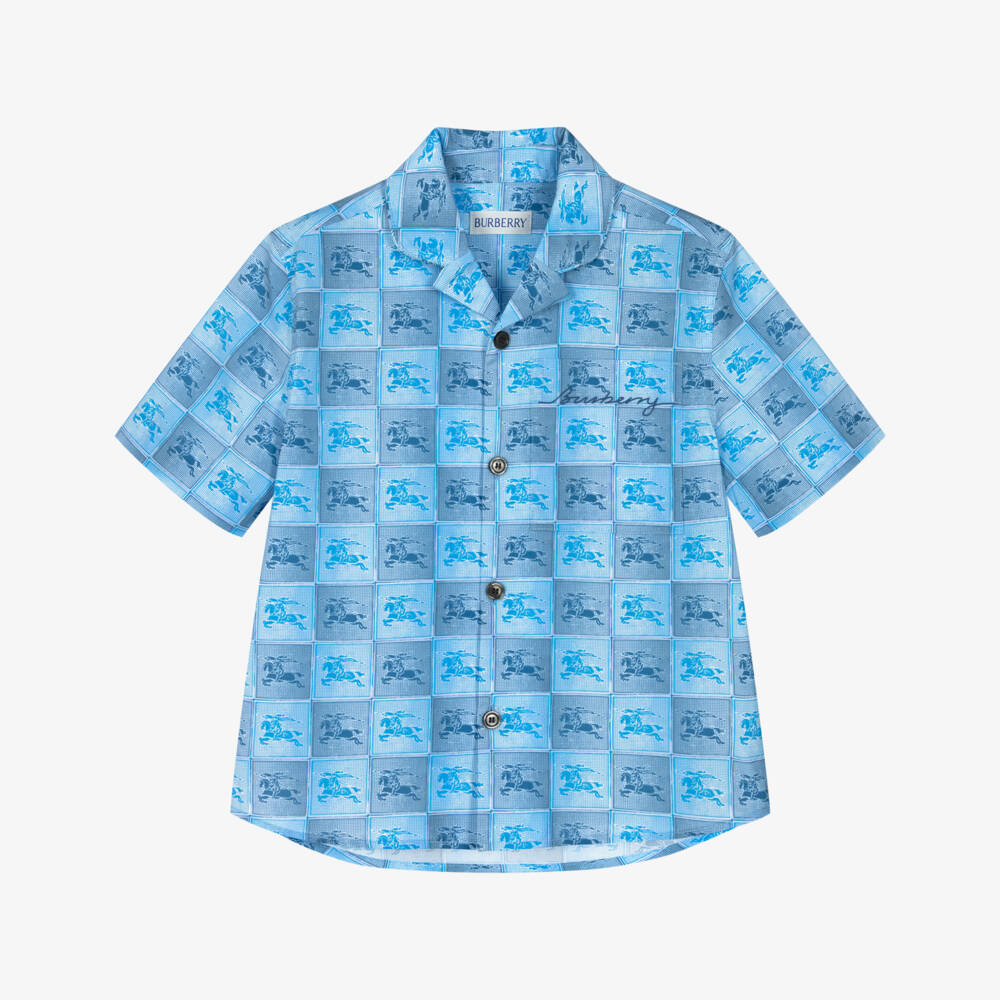 Burberry-Boys Blue Cotton EKD Checkerboard Shirt | Childrensalon