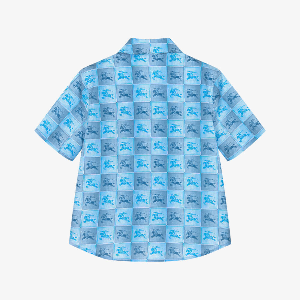 Burberry-Boys Blue Cotton EKD Checkerboard Shirt | Childrensalon