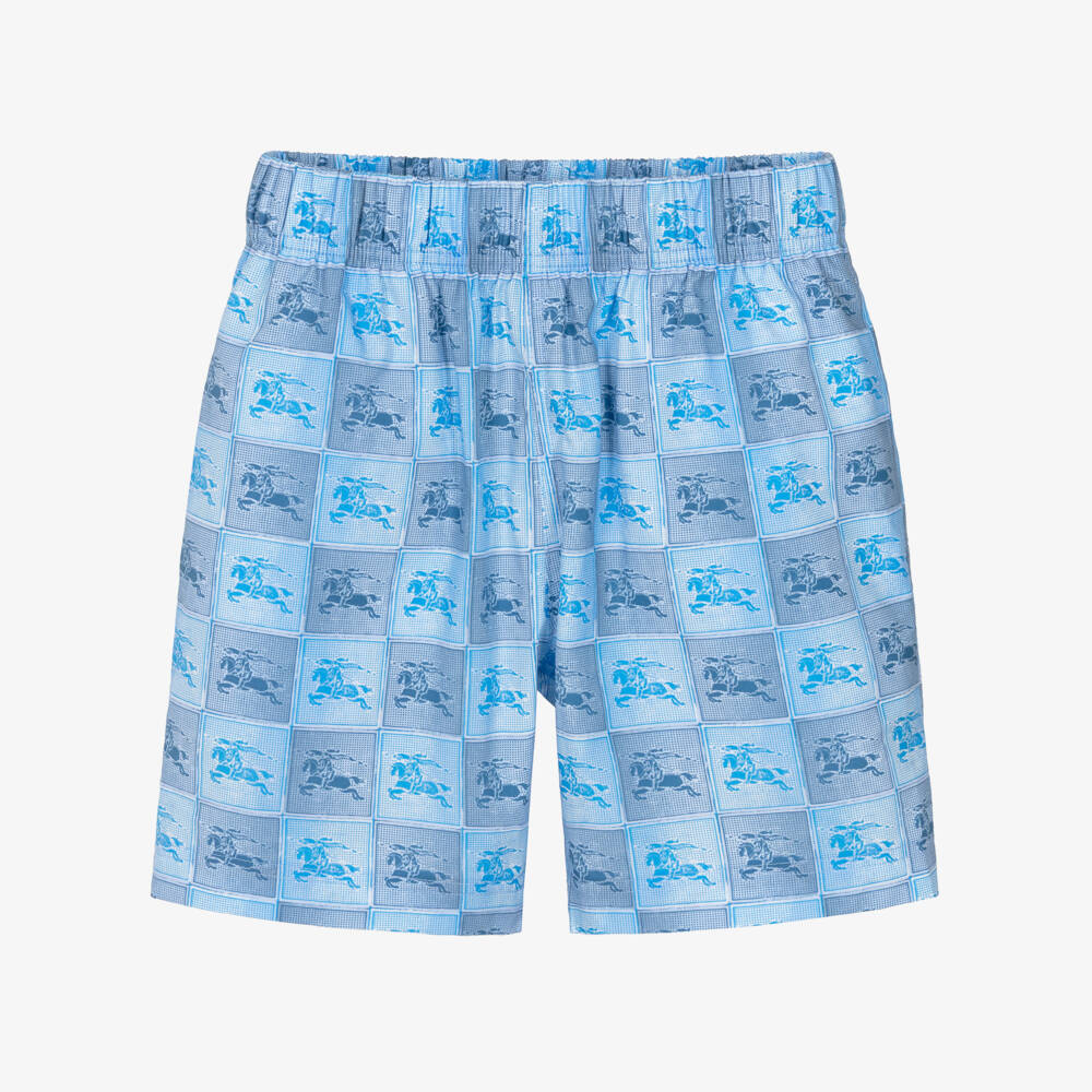 Burberry-Boys Blue Cotton EKD Checkerboard Shorts | Childrensalon