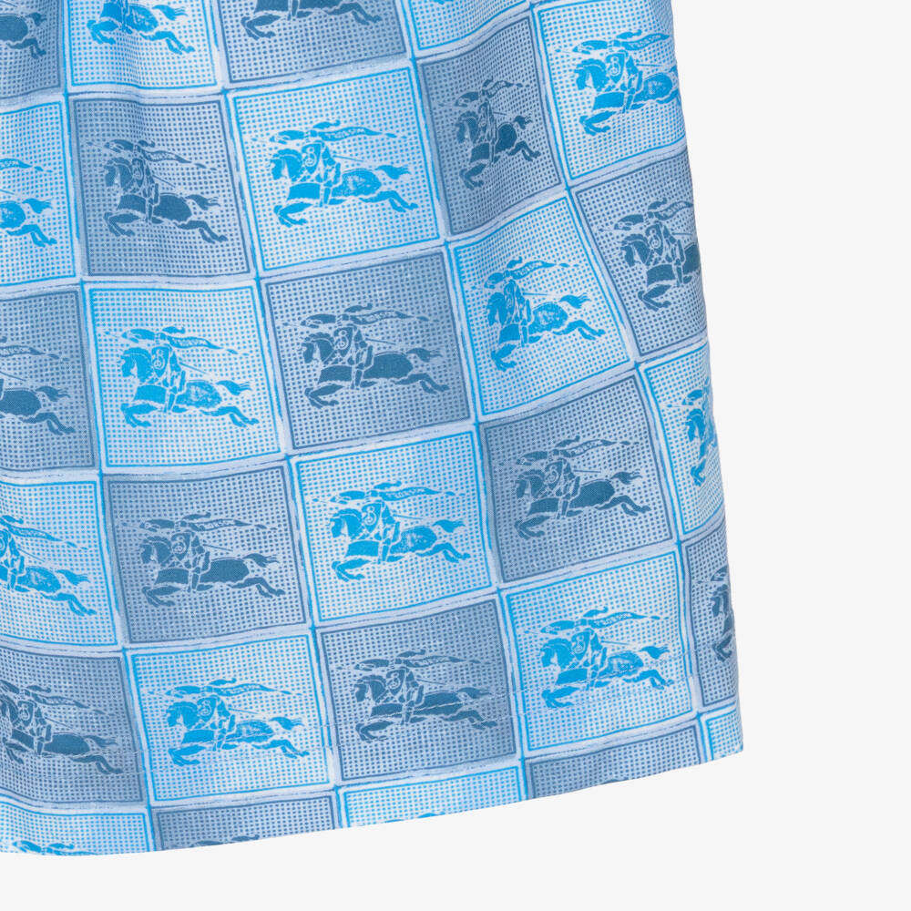 Burberry-Boys Blue Cotton EKD Checkerboard Shorts | Childrensalon