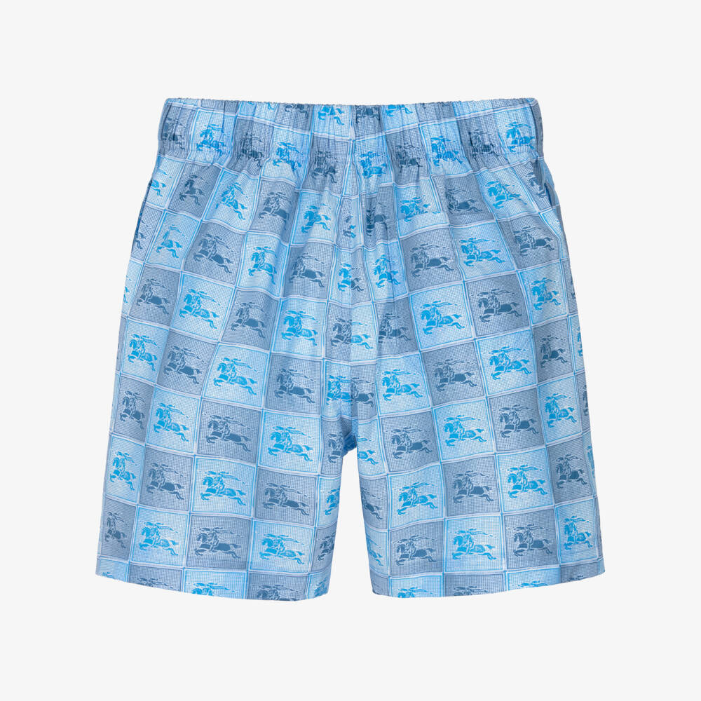 Burberry-Boys Blue Cotton EKD Checkerboard Shorts | Childrensalon