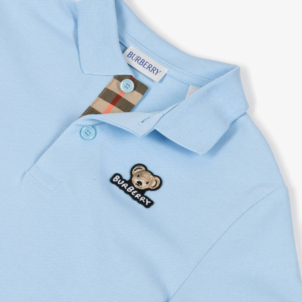 Burberry-Boys Blue Cotton Piqué Thomas Bear Polo Shirt | Childrensalon