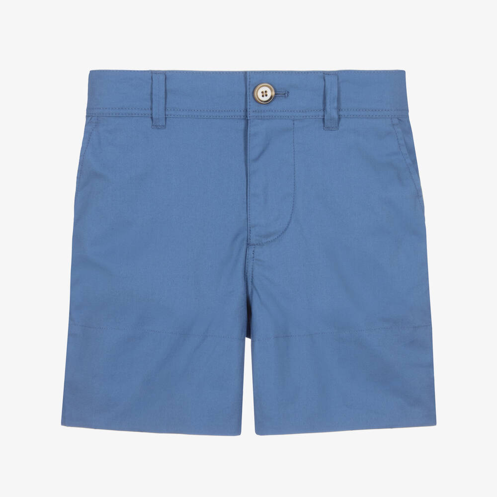 Burberry-Шорты голубые хлопковые с бежевыми отворотами в клетку для мальчиков | Childrensalon