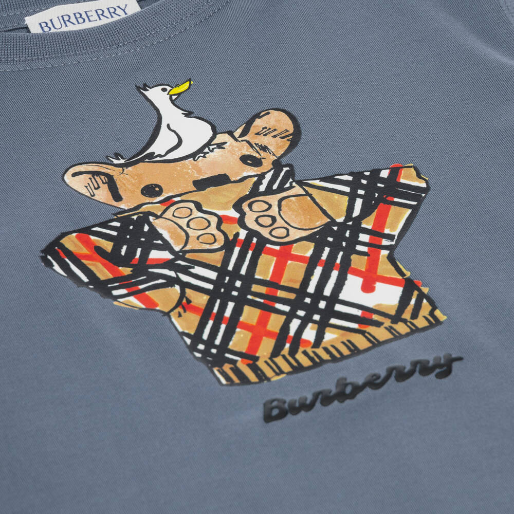 Burberry-Boys Blue Cotton T-Shirt with Thomas Bear Print | Childrensalon