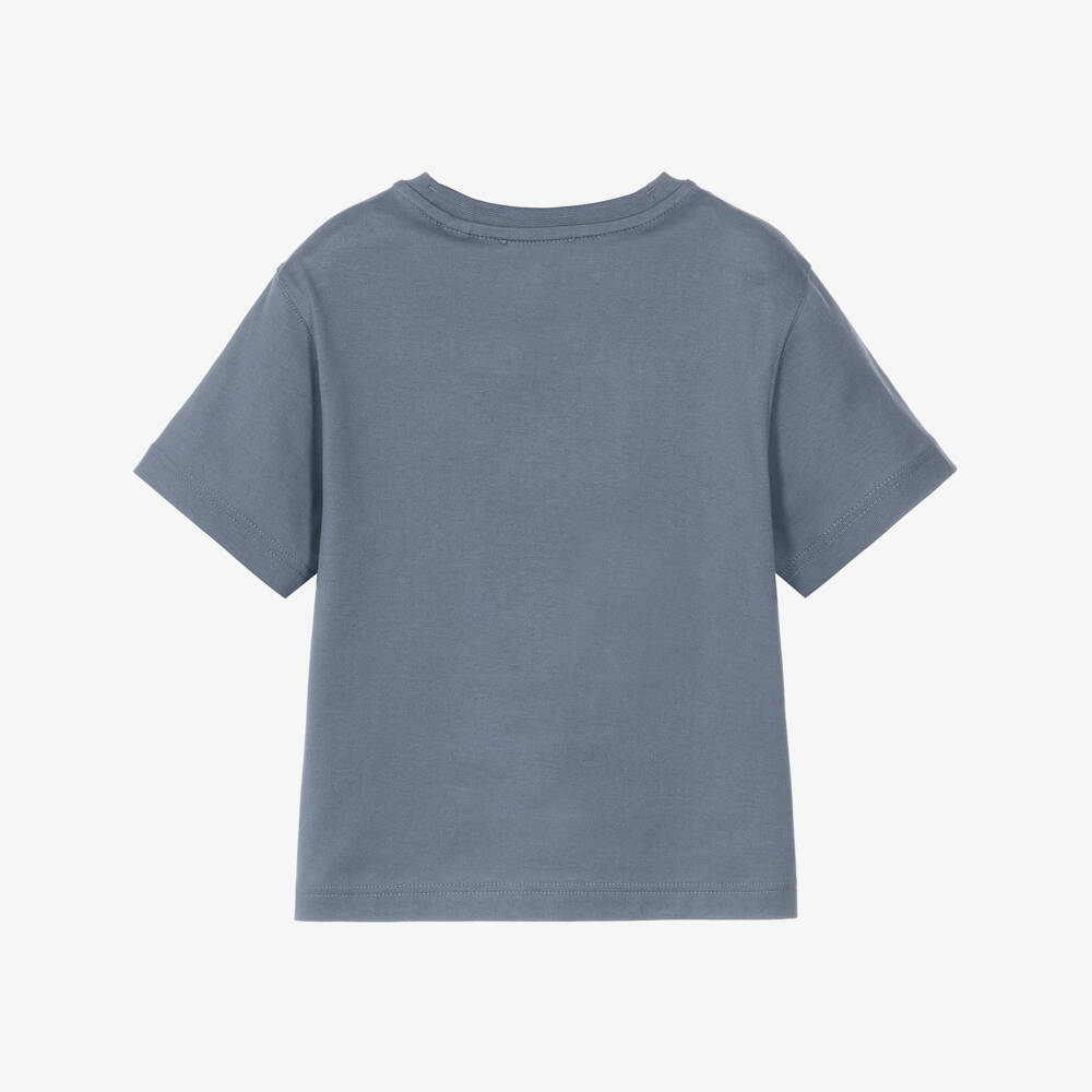 Burberry-Boys Blue Cotton T-Shirt with Thomas Bear Print | Childrensalon