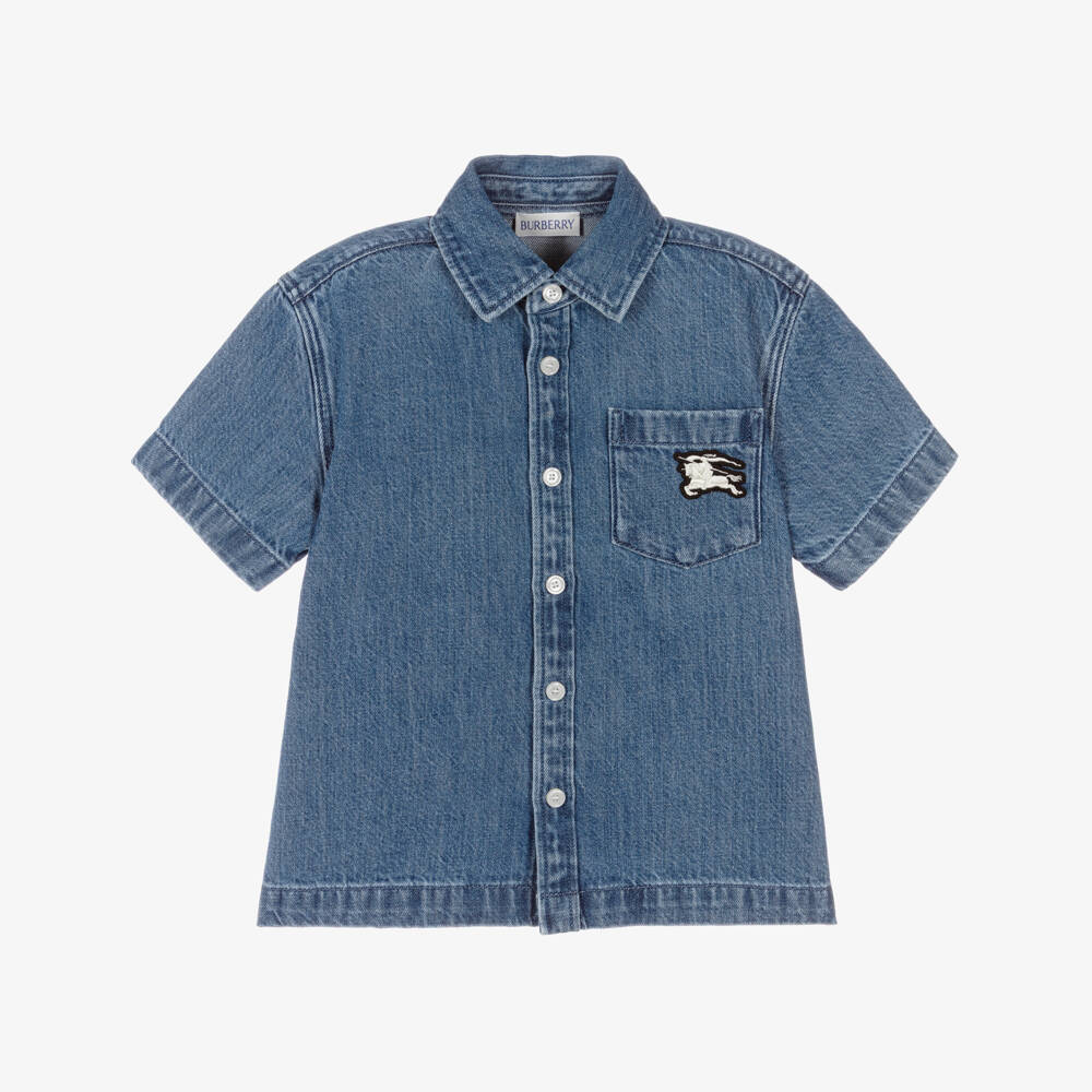 Burberry-Рубашка синяя из денима с логотипом EKD для мальчиков | Childrensalon