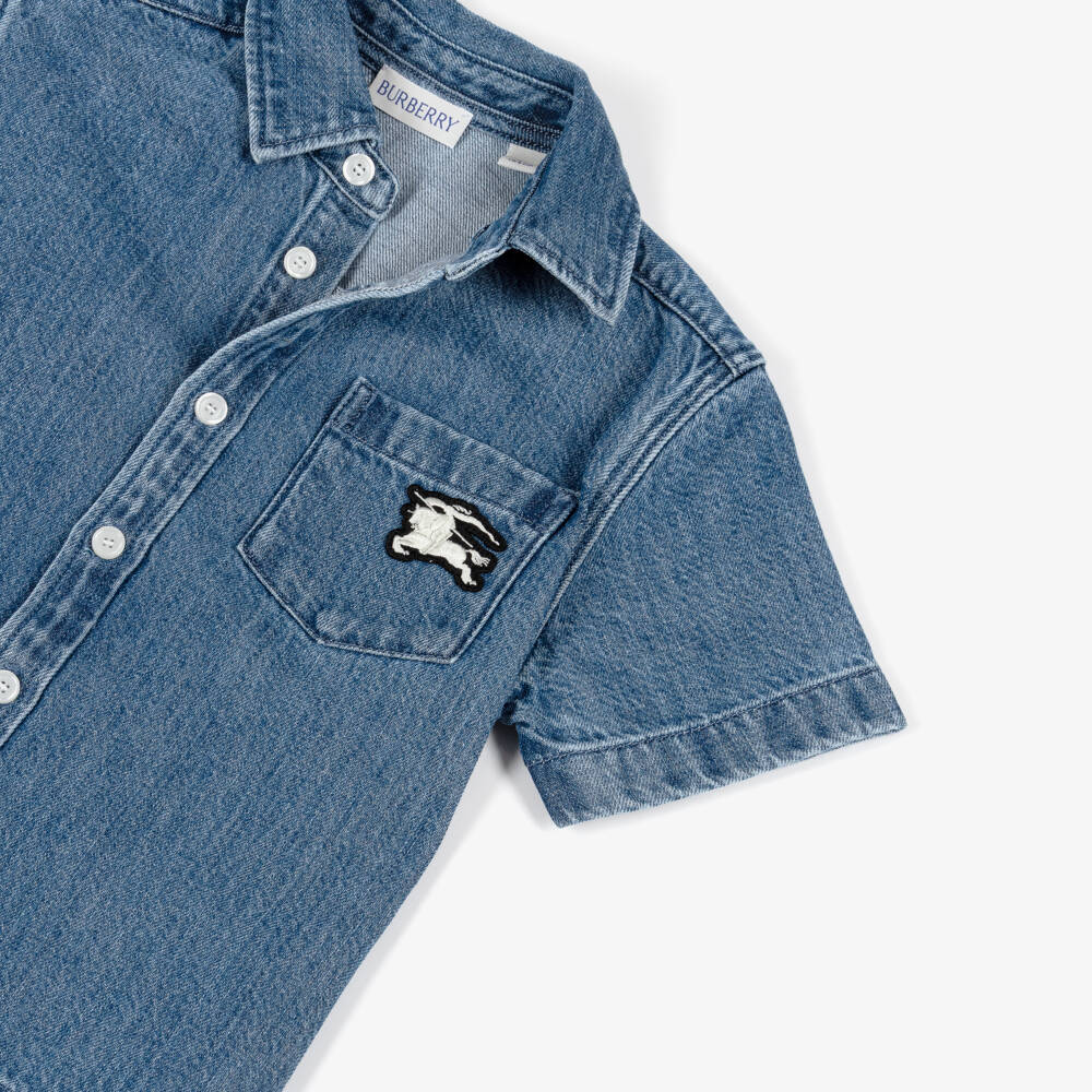 Burberry-Рубашка синяя из денима с логотипом EKD для мальчиков | Childrensalon