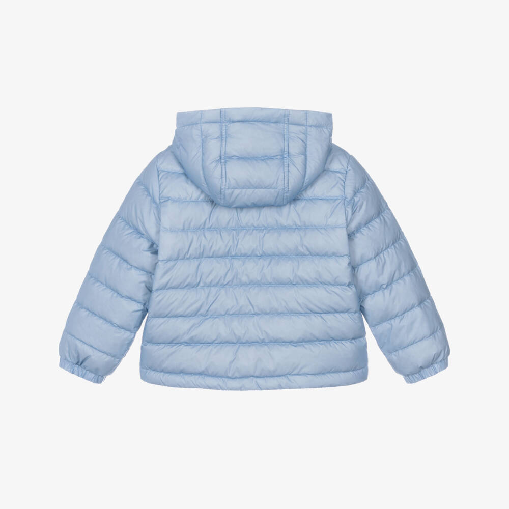 Burberry-Boys Blue Down Padded Puffer Jacket with Beige Check Trims | Childrensalon