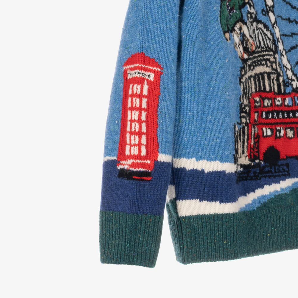 Burberry-Boys Blue London Bear Wool Sweater | Childrensalon