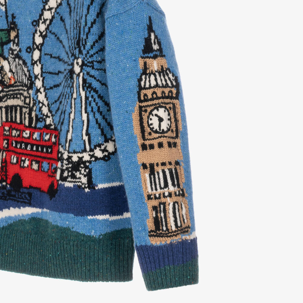 Burberry-Boys Blue London Bear Wool Sweater | Childrensalon